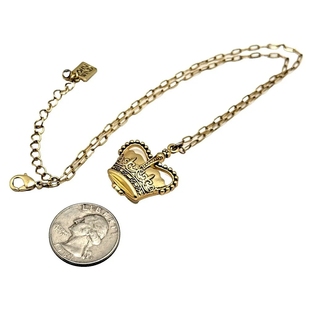 Vintage Maximal Art John Wind Crown Locket Necklace Gold Tone Signed 16